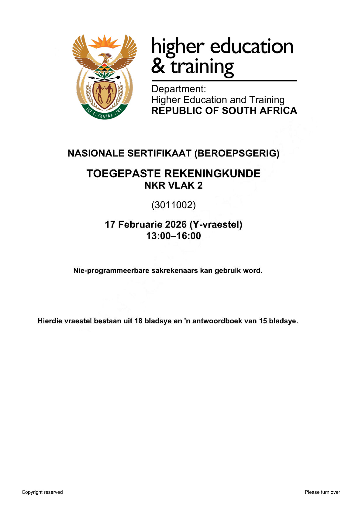 Applied Accounting Level 2 Dhet NCV 2026 - Question Paper