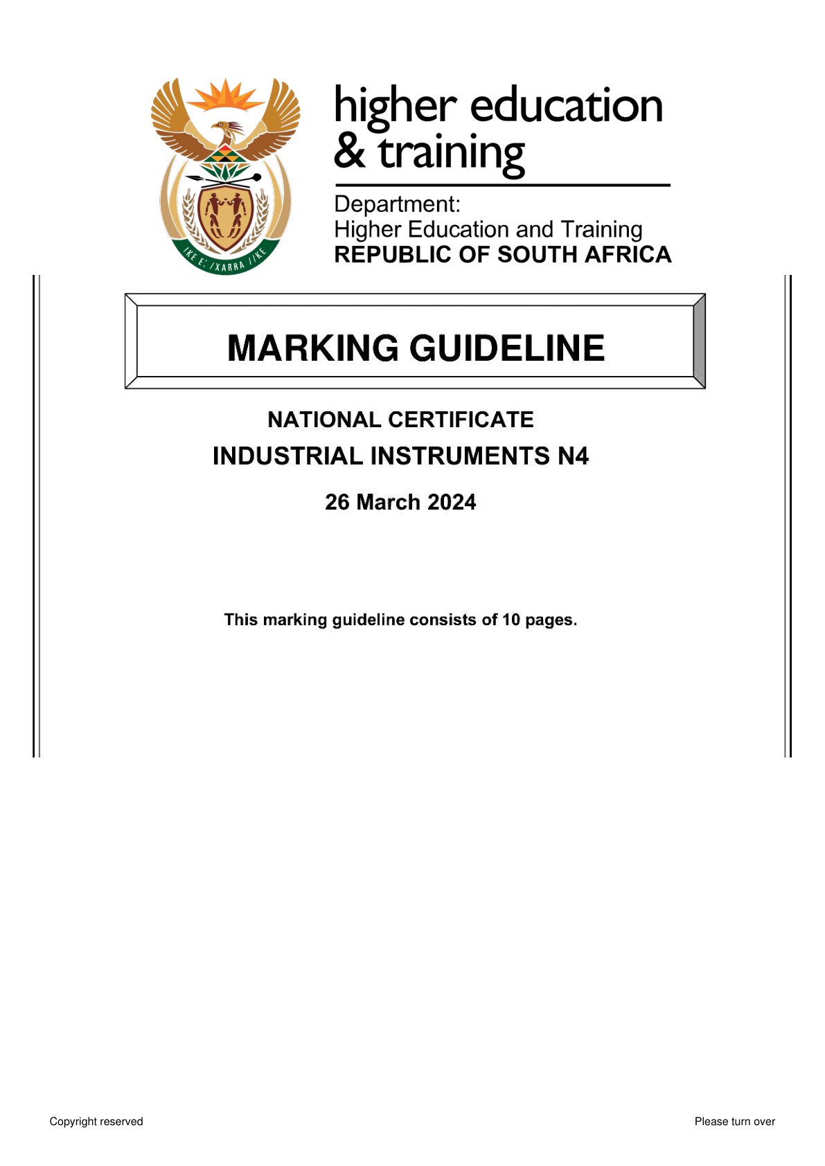 Industrial Instruments N4 DHET NATED April 2024 - Memo