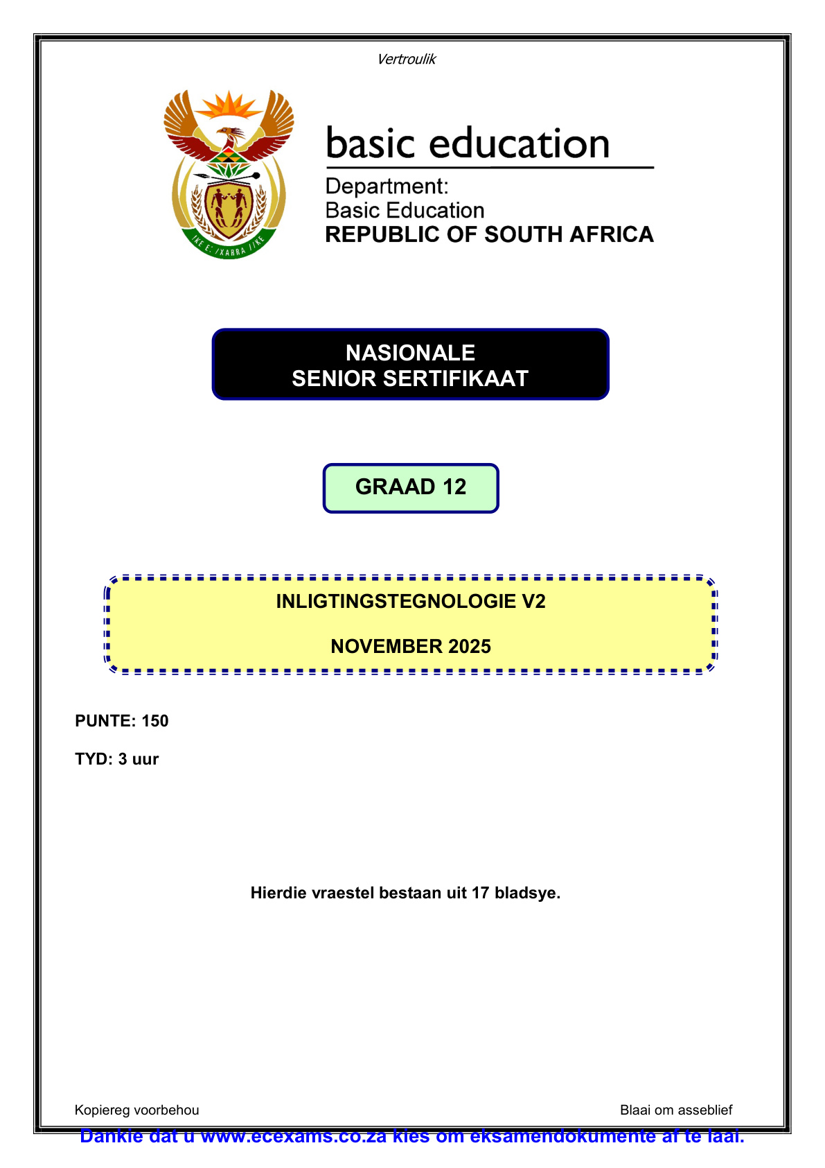 Information Technology Grade 12 DBE NSC November 2025 Paper 2 - Question Paper (Eastern Cape)
