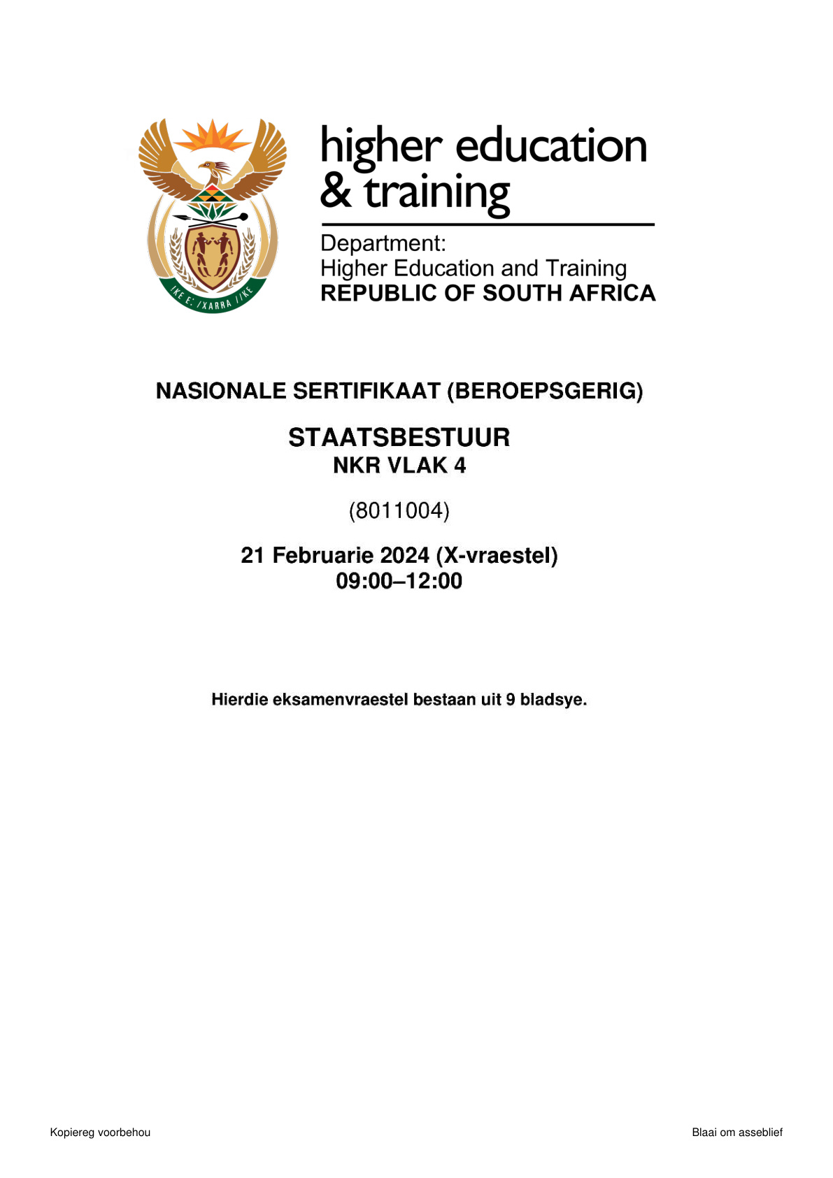 Public Administration Level 4 DHET NCV 2024 - Question Paper