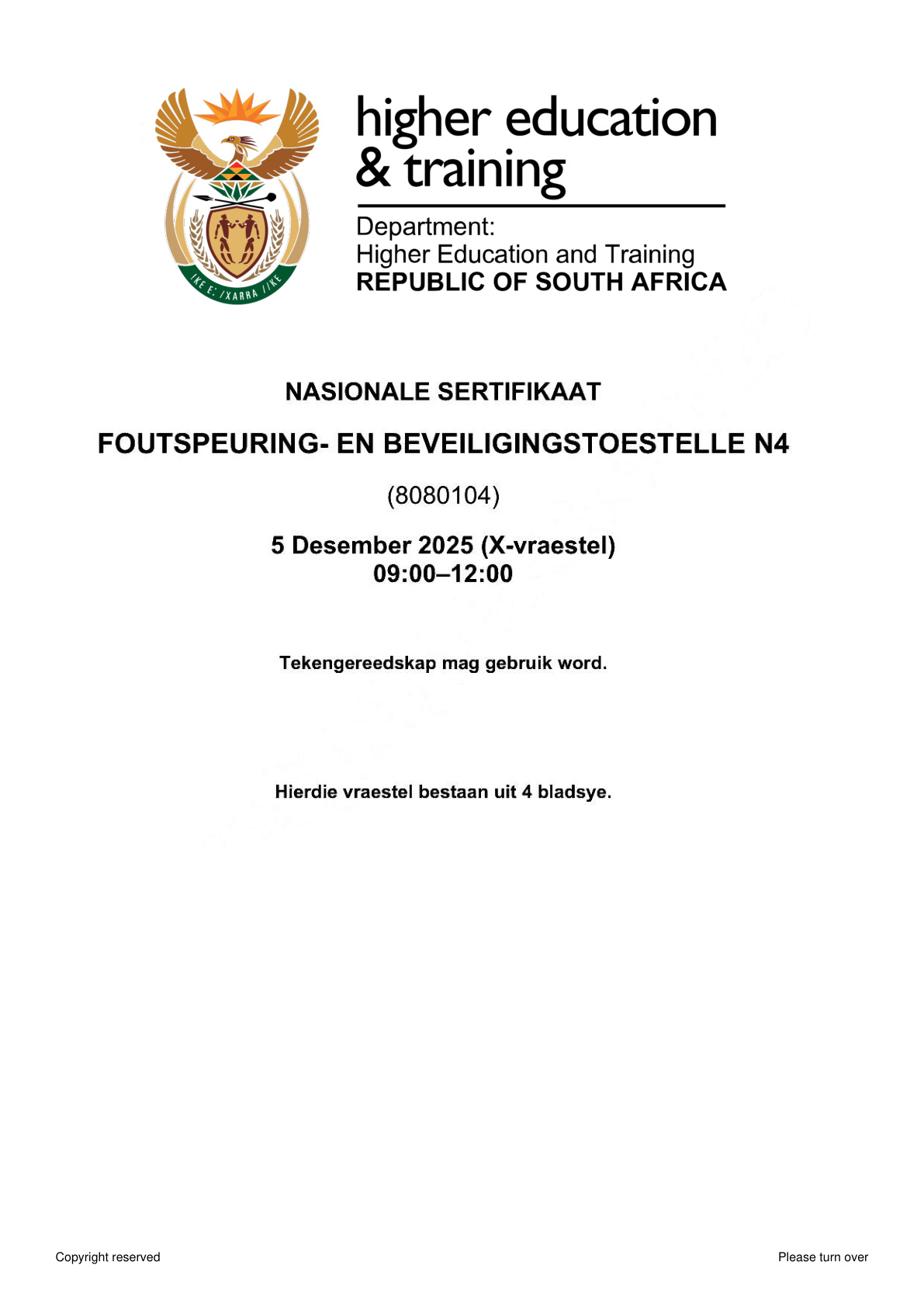 Fault Finding and Protective Devices N4 DHET NATED November 2025 Paper X - Question Paper