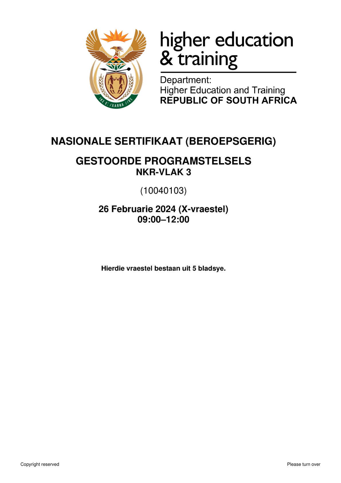 Stored Programme Systems Level 3 DHET NCV 2024 - Question Paper