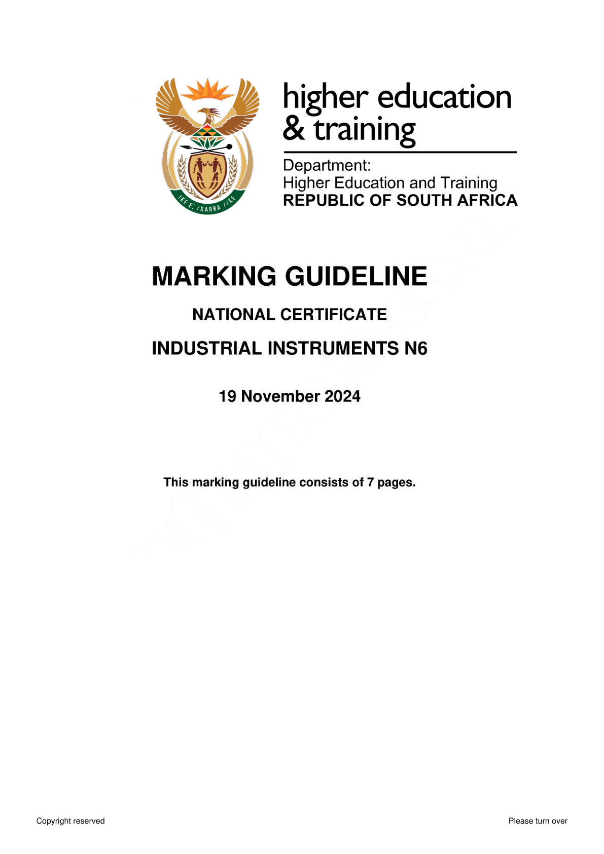 Industrial Instruments N6 DHET NATED November 2024 - Memo