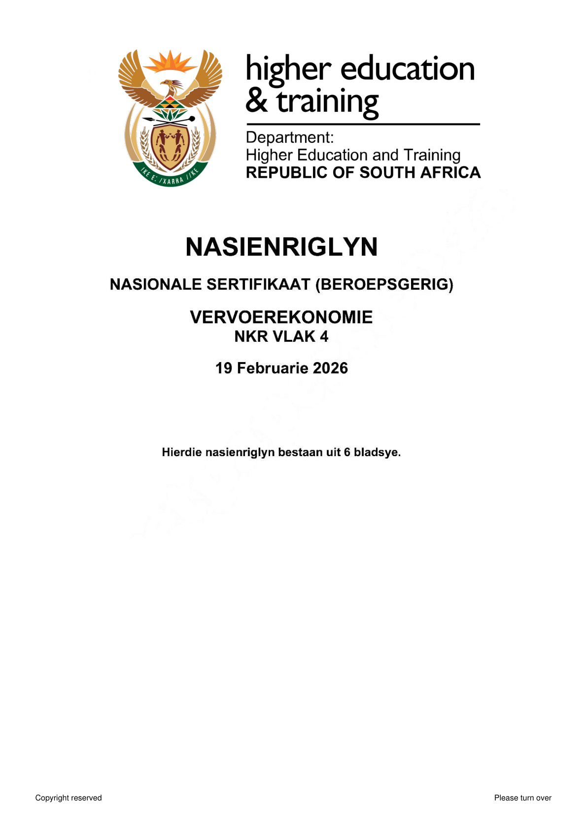 Transport Economics Level 4 DHET NCV 2026 - Memo