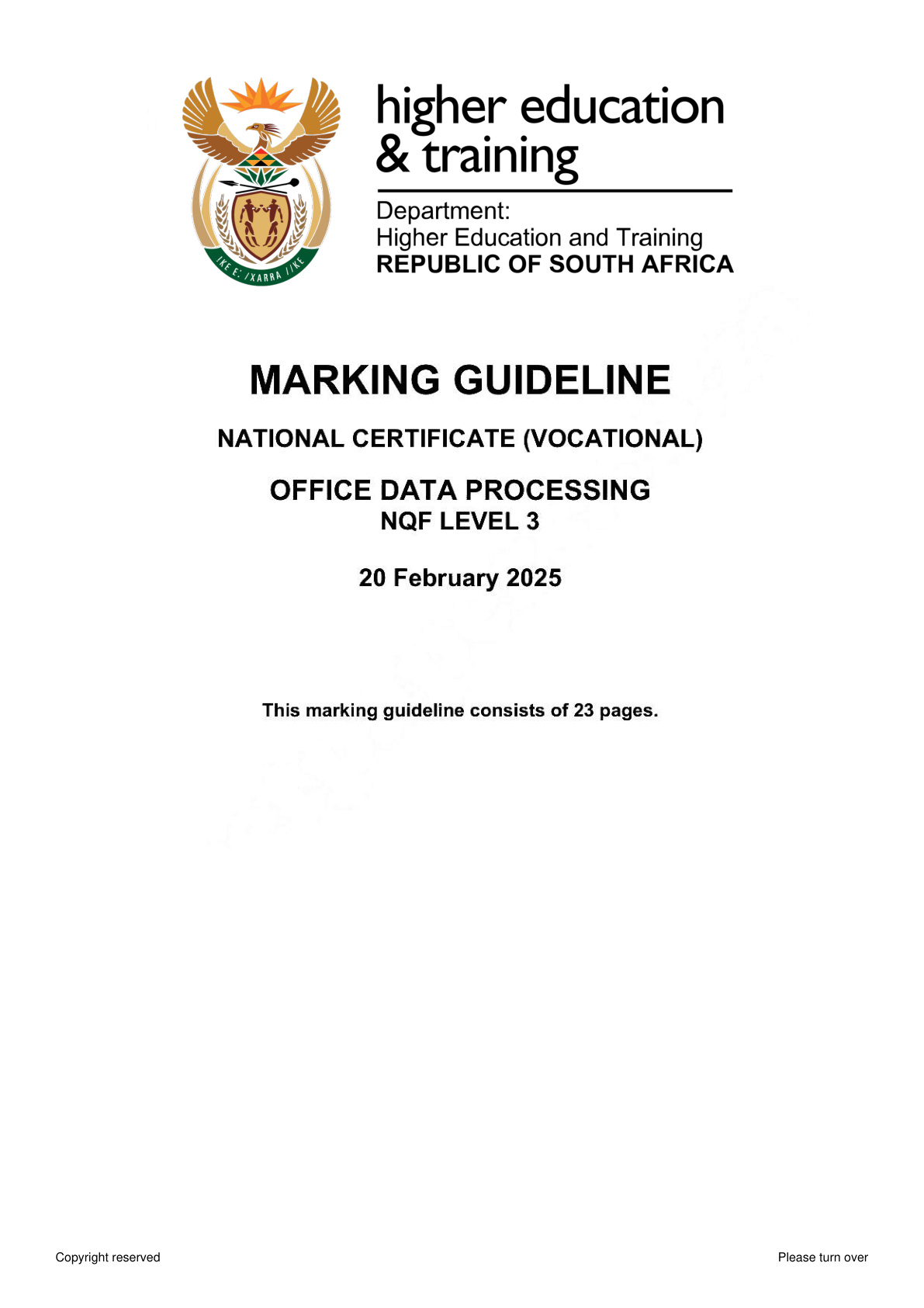 Office Data Processing Level 3 DHET NCV 2026 - Memo