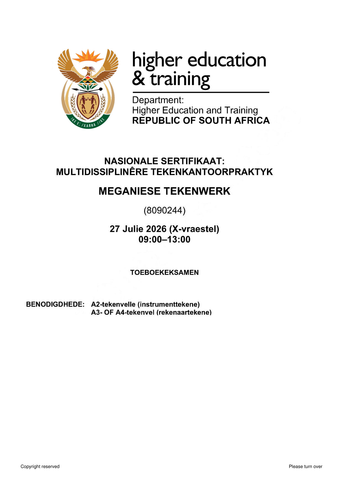 Mechanical Draughting N4 DHET NATED August 2026 Paper X - Question Paper