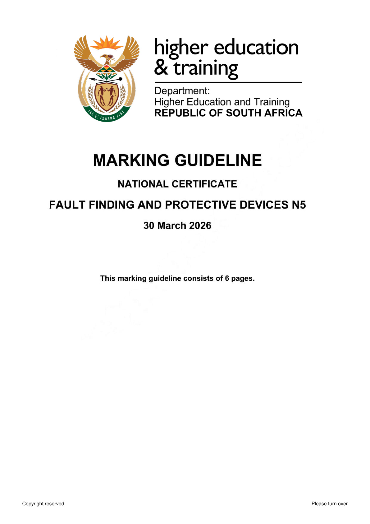 Fault Finding and Protective Devices N5 DHET NATED April 2026 - Memo