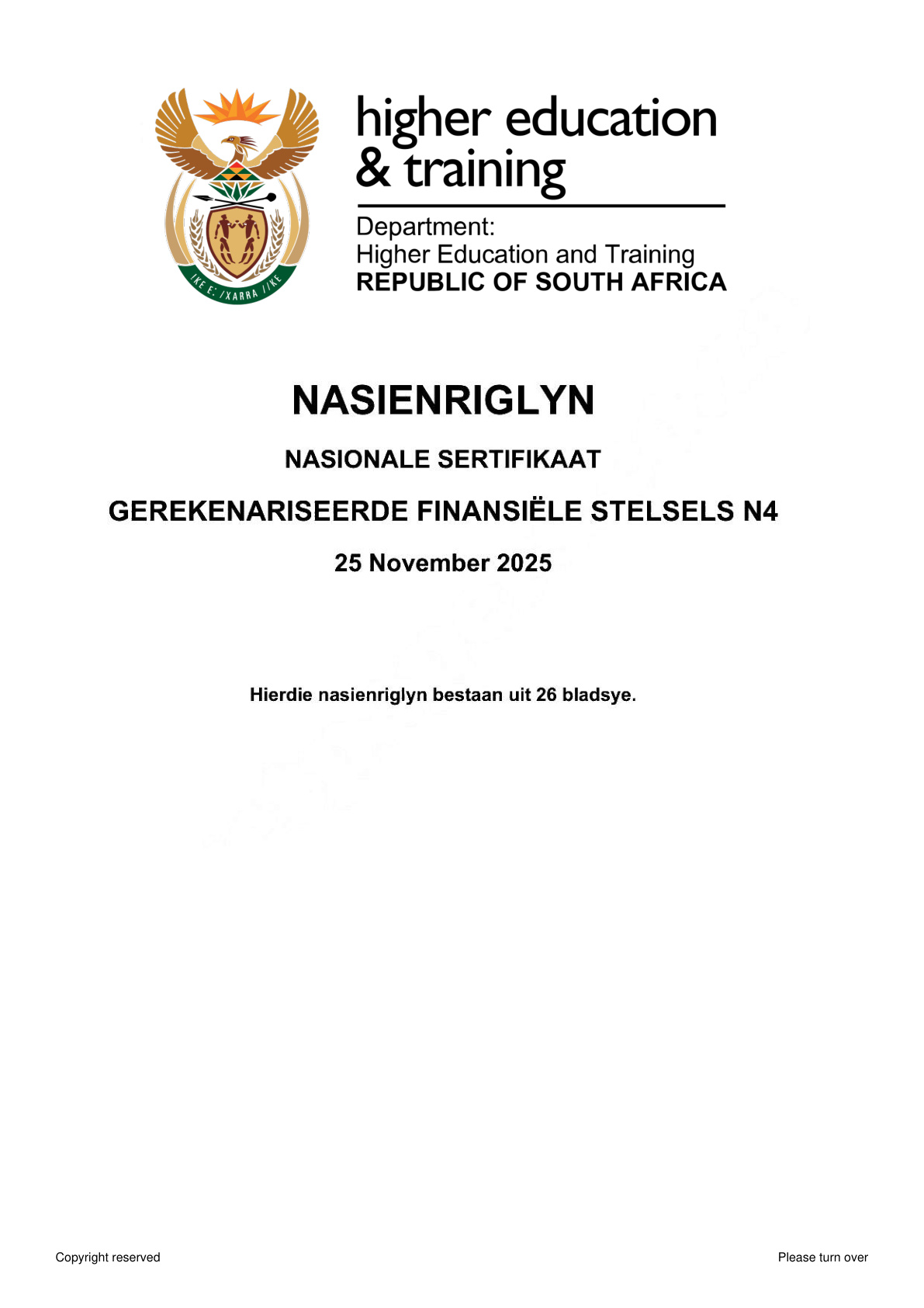 Computerised Financial Systems N4 DHET NATED November 2025 - Memo