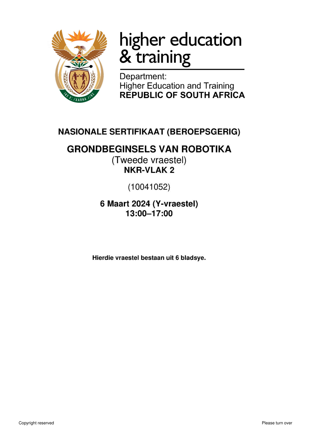 Robotics Fundamentals Level 2 DHET NCV 2024 Paper 2 - Question Paper