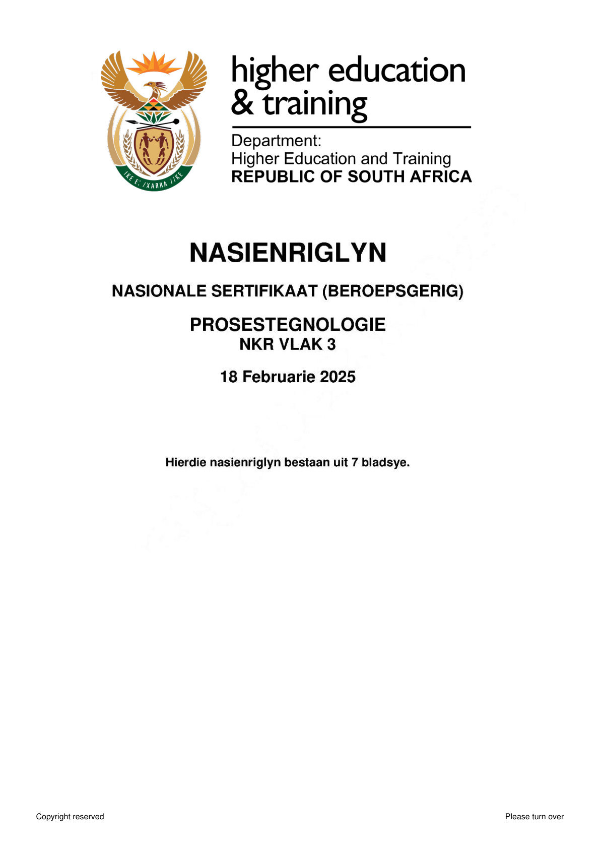 Process Technology Level 3 DHET NCV February 2025 - Memo