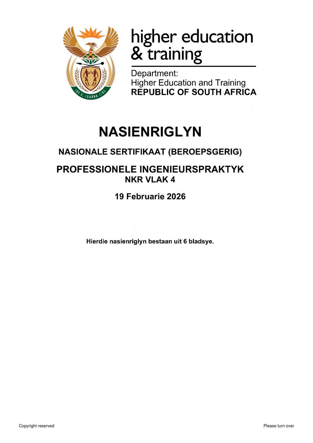 Professional Engineering Practice Level 4 DHET NCV 2026 - Memo