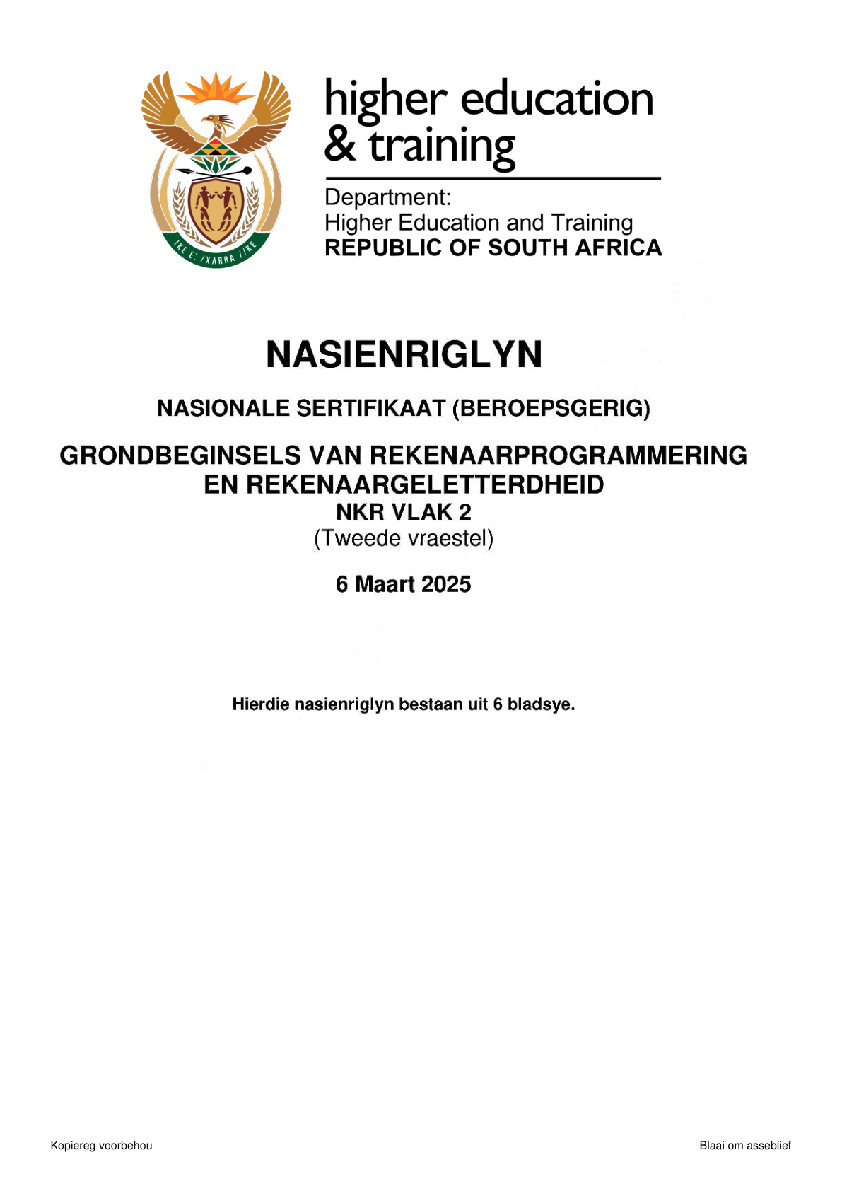 Basic Principles of Computer Programming and Computer Literacy Level 2 DHET NCV February 2025 Paper 2 - Memo