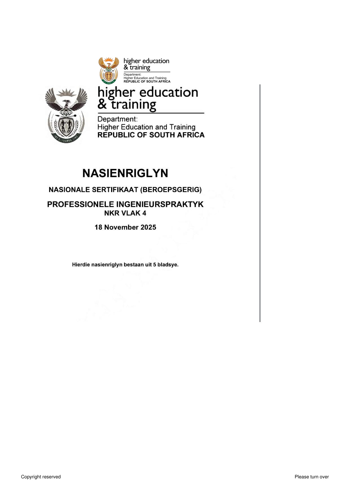 Professional Engineering Practice Level 4 DHET NCV November 2025 - Memo
