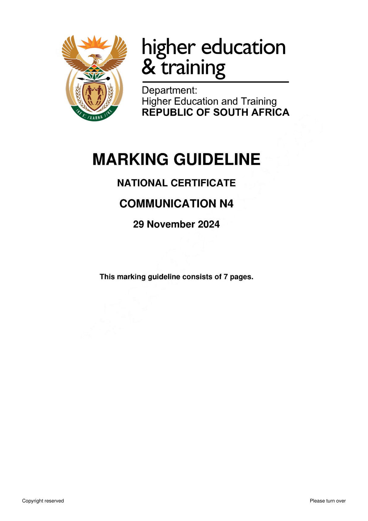 Communication N4 DHET NATED November 2024 - Memo