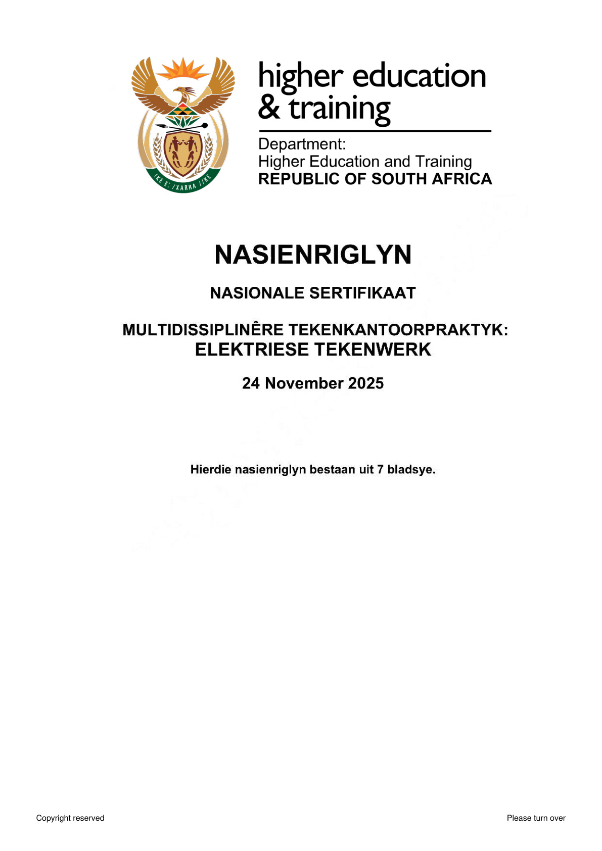 Electrical Draughting DHET NATED November 2025 - Memo