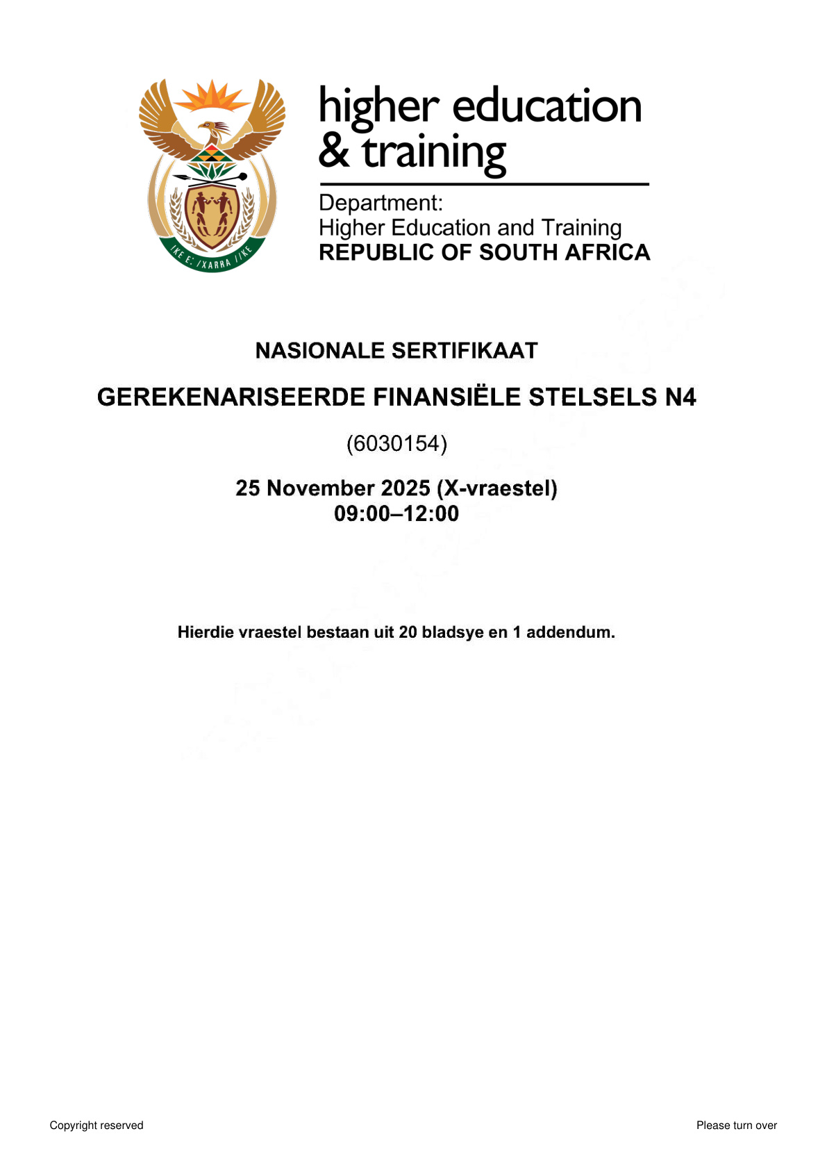 Computerised Financial Systems N4 DHET NATED November 2025 Paper X - Question Paper