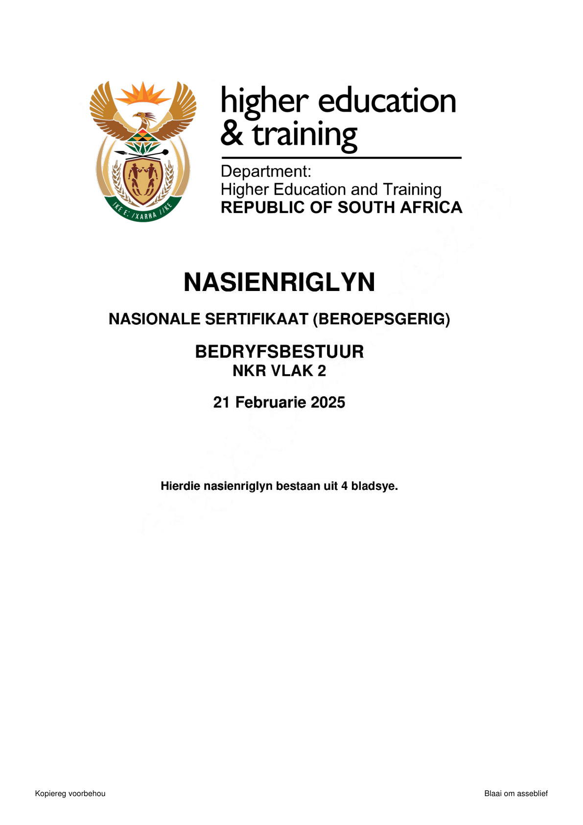 Operations Management Level 2 DHET NCV February 2025 - Memo