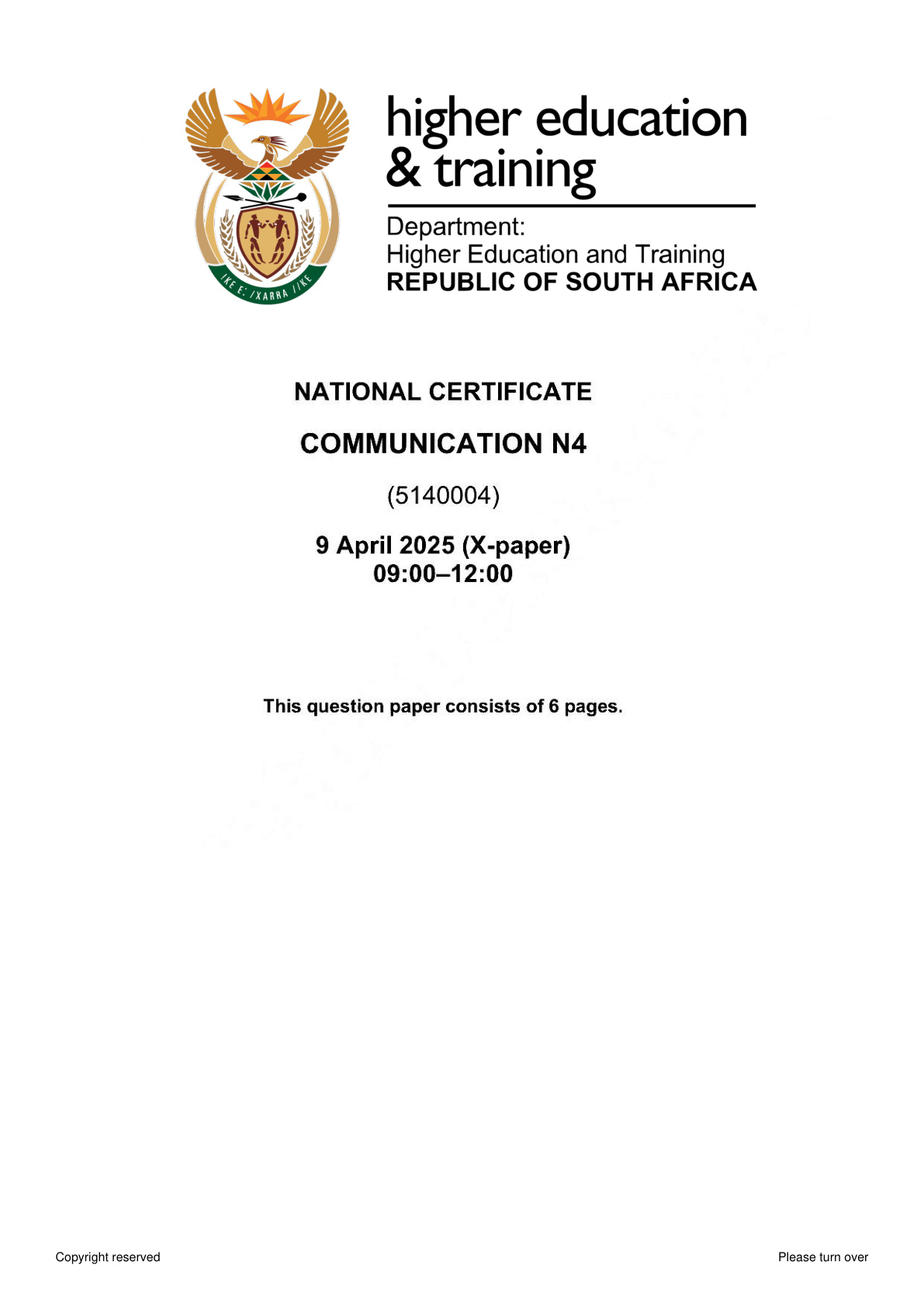 Communication N4 DHET NATED April 2026 Paper X - Question Paper