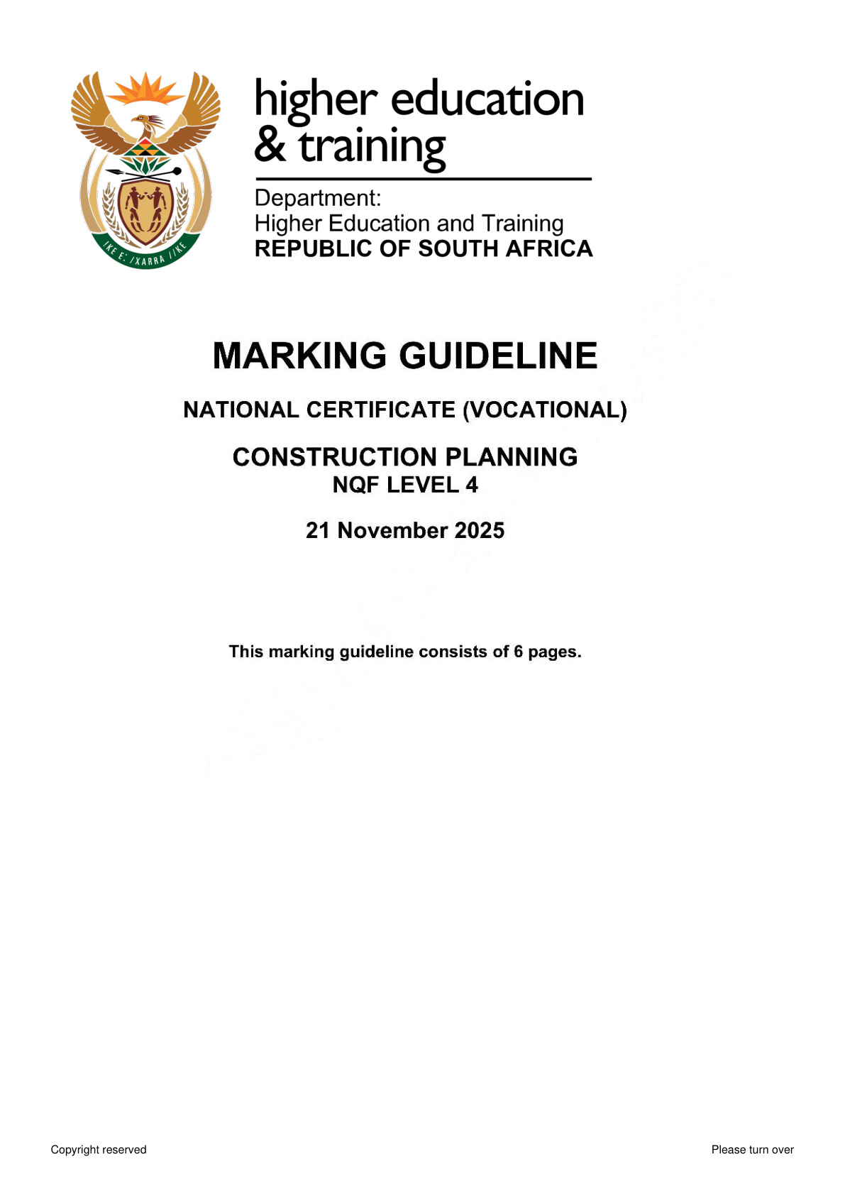 Construction Planning Level 4 DHET NCV November 2025 - Memo