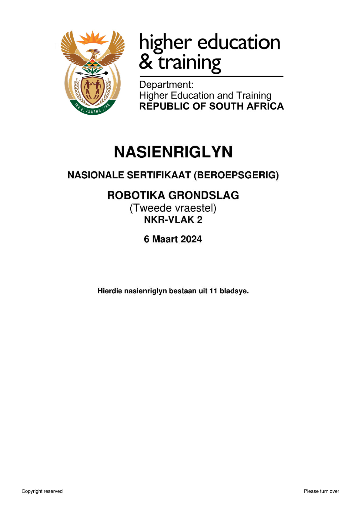 Robotics Fundamentals Level 2 DHET NCV 2024 Paper 2 - Memo