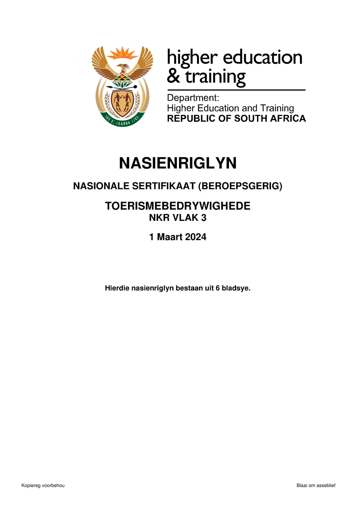 Tourism Operations Level 3 DHET NCV 2024 - Memo
