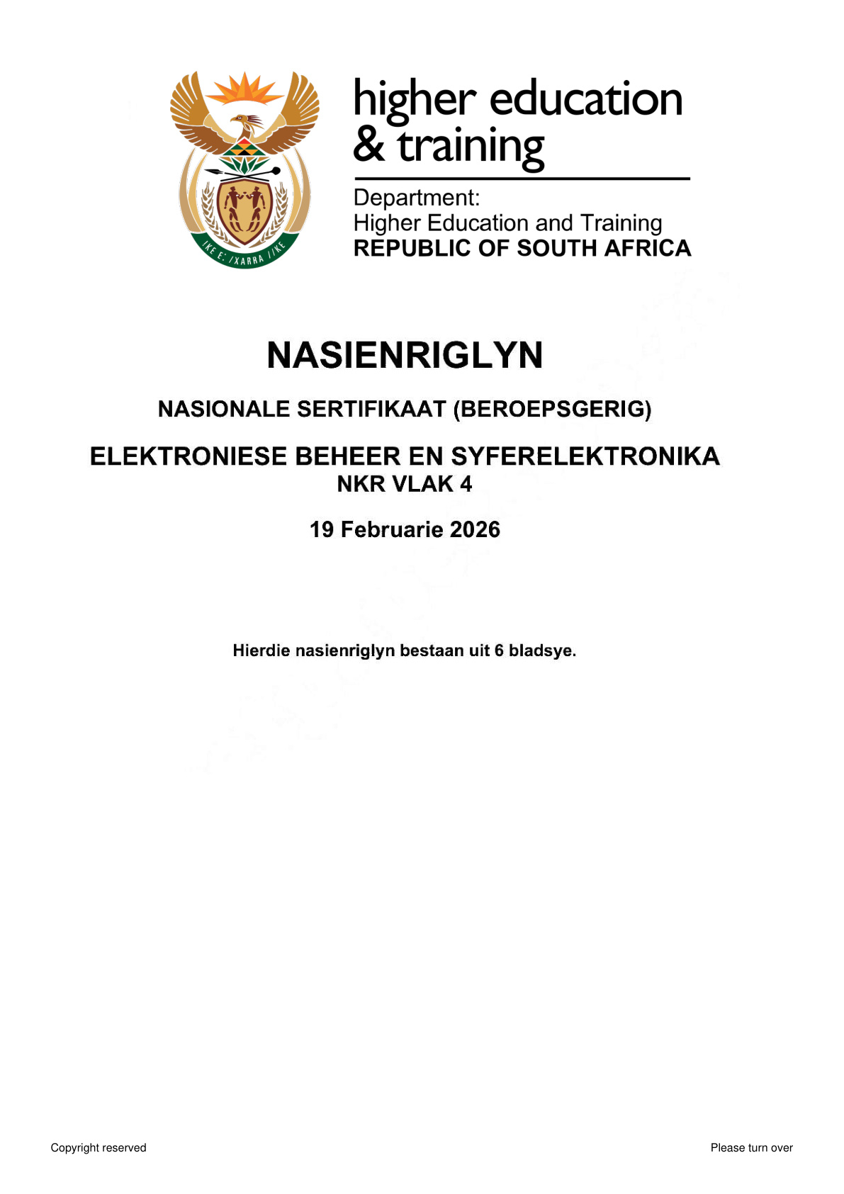 Electronic Control and Digital Electronics Level 4 DHET NCV 2026 - Memo