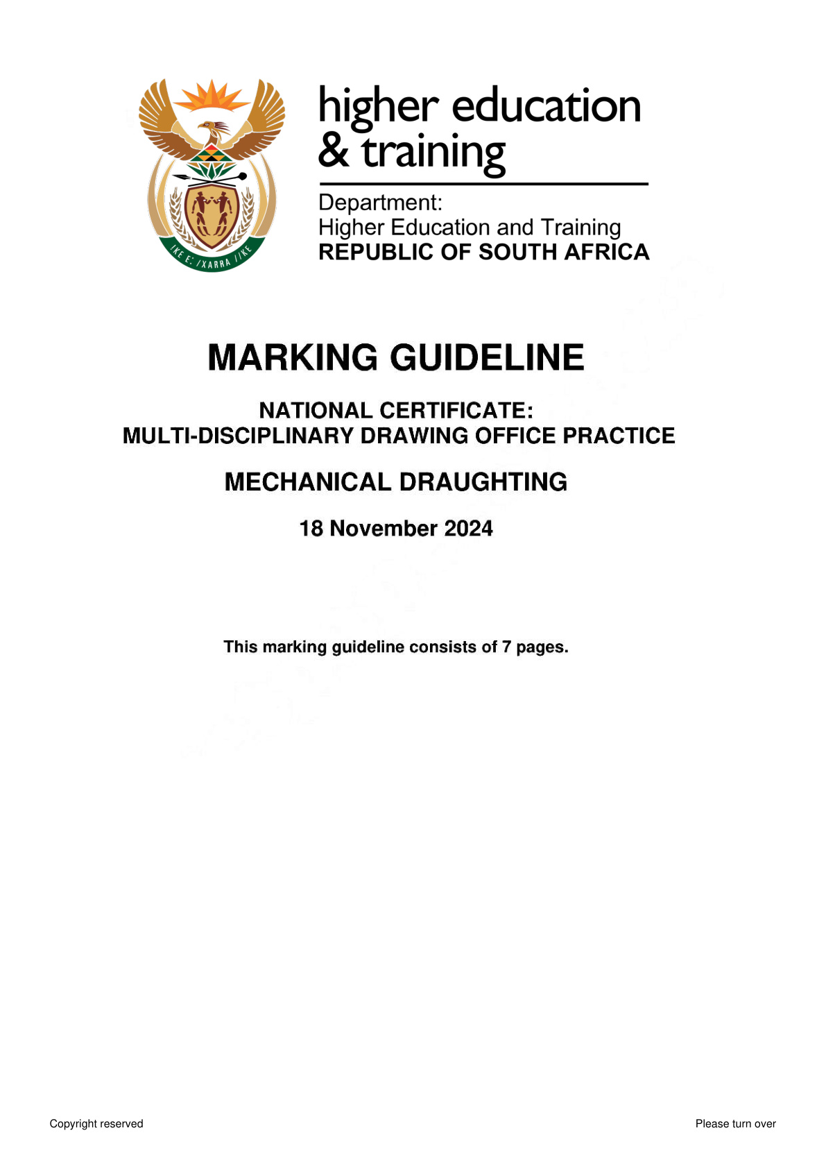 Mechanical Draughting N4 Dhet Nated November 2024 - Memo