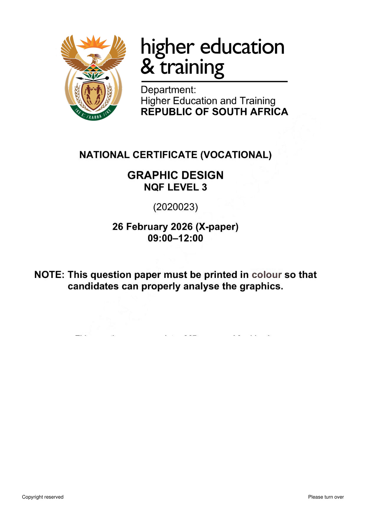 Graphic Design Level 3 DHET NCV 2026 - Question Paper