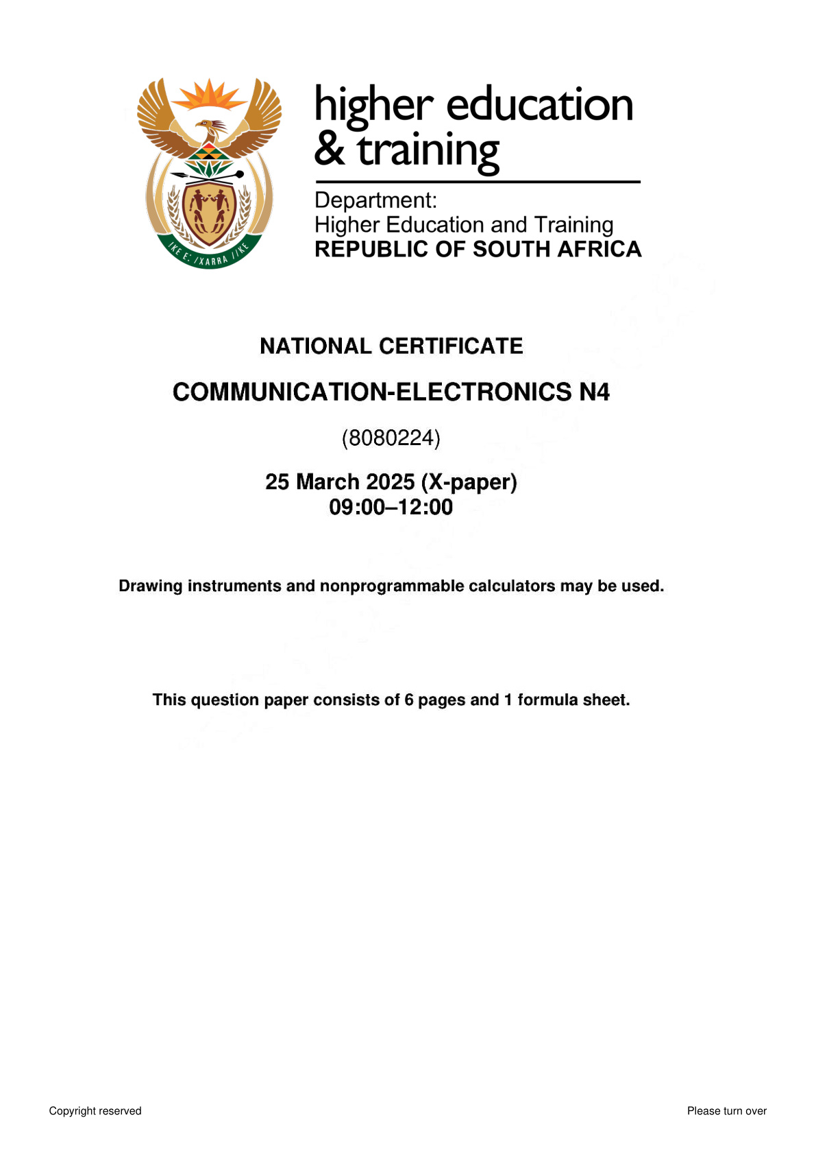 Communication Electronics N4 DHET NATED April 2025 Paper X - Question Paper