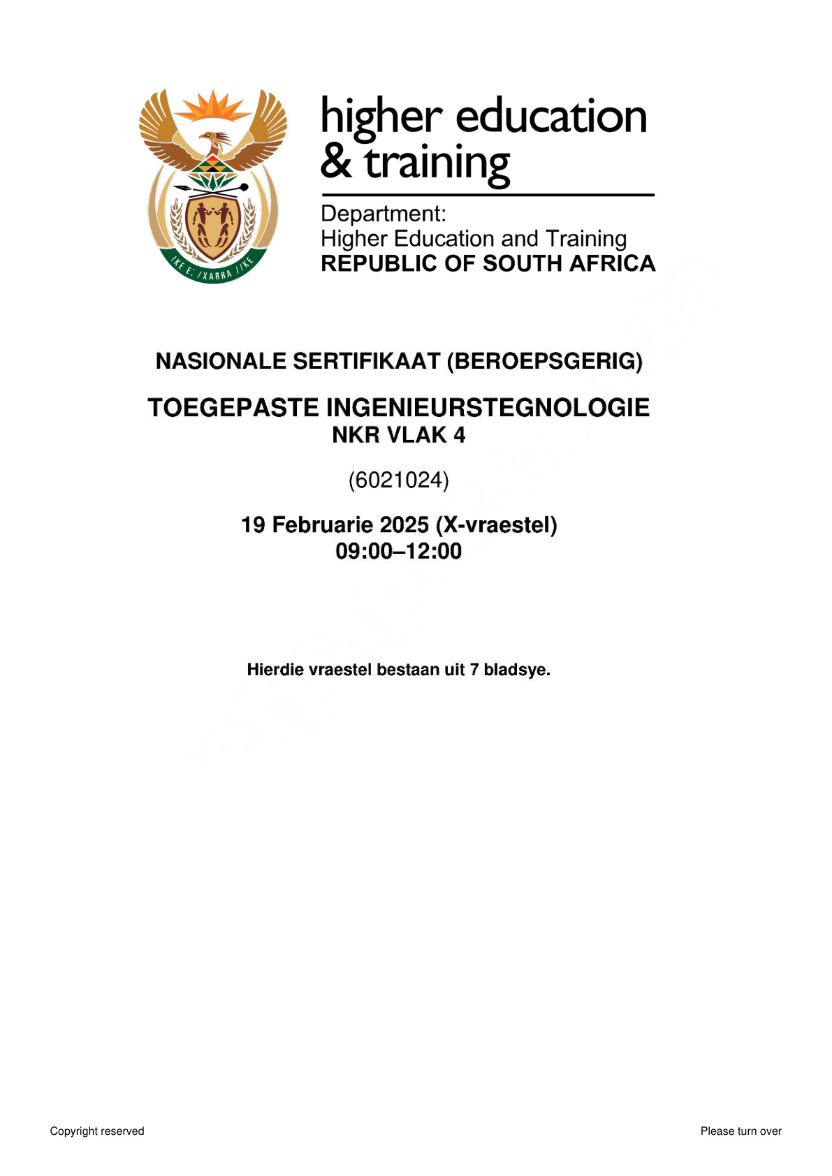 Applied Engineering Technology Level 4 DHET NCV February 2025 - Question Paper