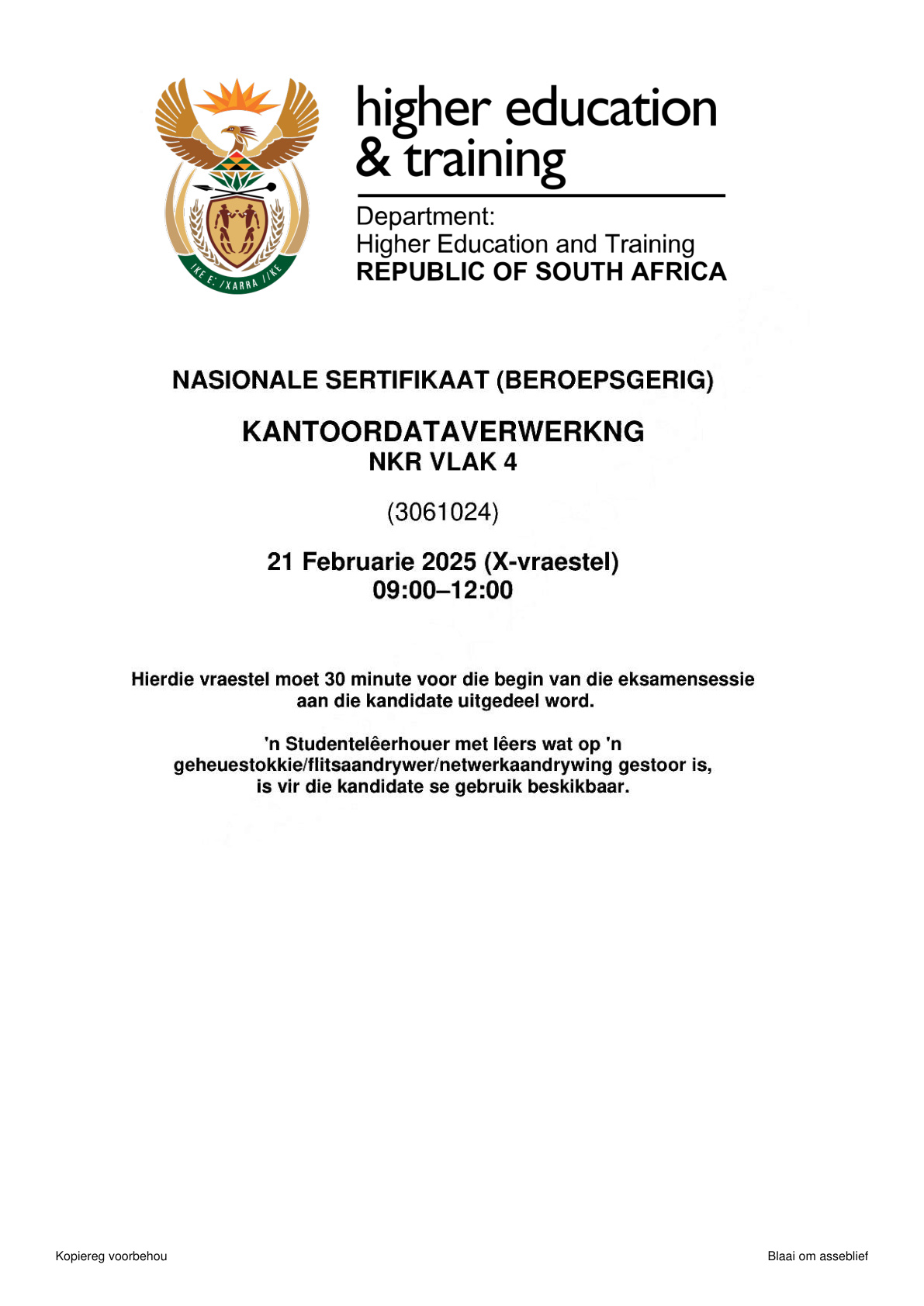 Office Data Processing Level 4 DHET NCV February 2025 - Question Paper