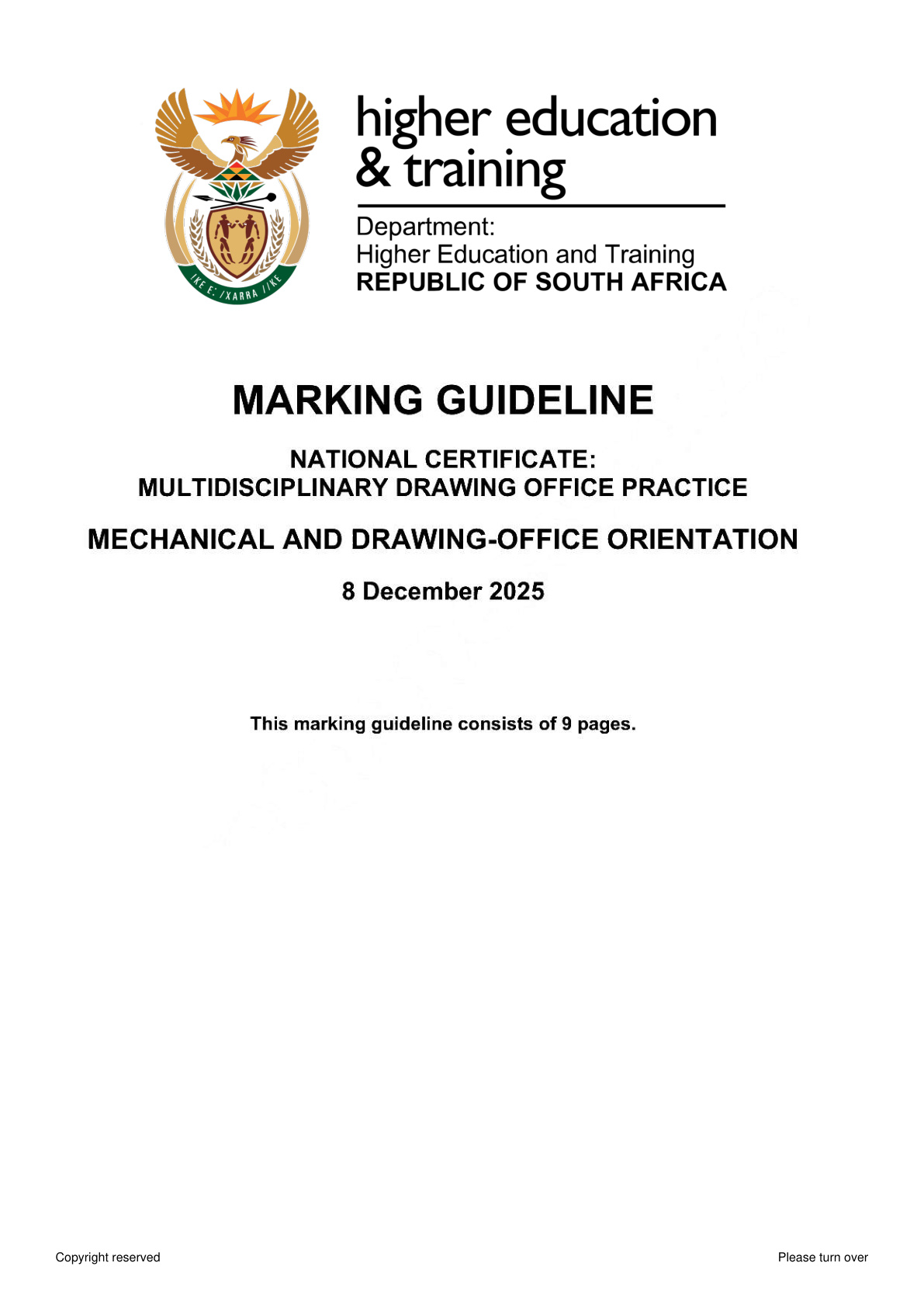 Mechanical and Drawing-Office Orientation N4 DHET NATED November 2025 - Memo