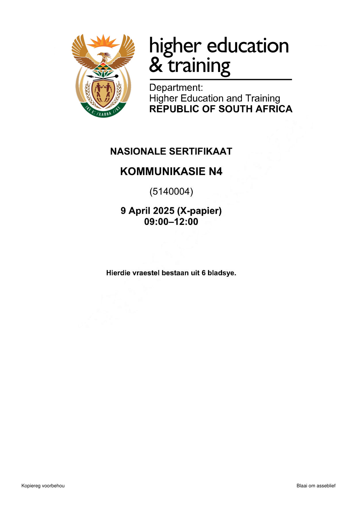 Communication N4 DHET NATED April 2026 Paper X - Question Paper