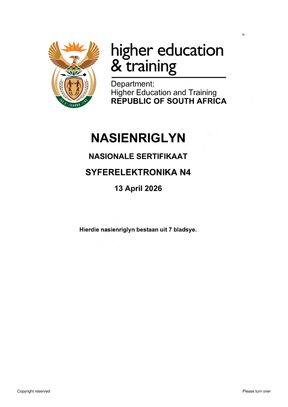 Digital Electronics N4 DHET NATED April 2026 - Memo