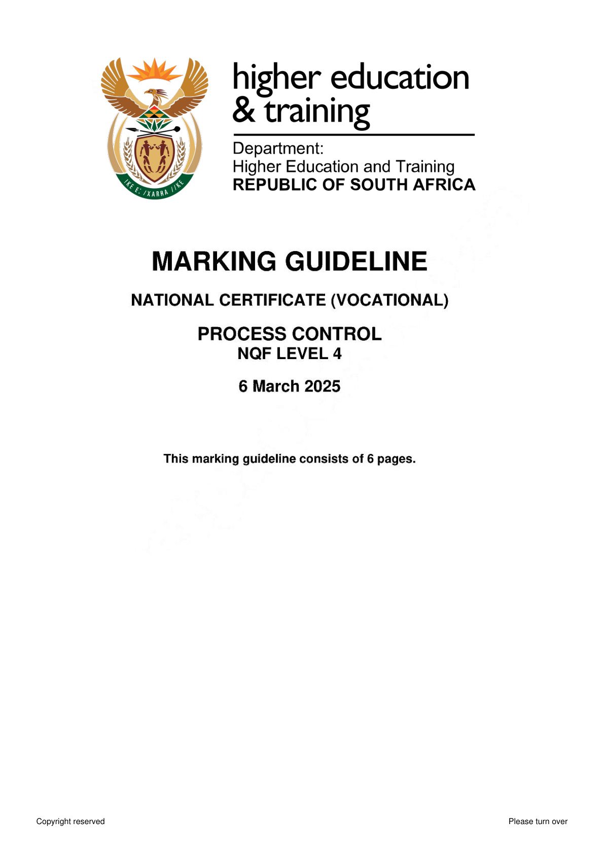 Process Control Level 4 DHET NCV February 2025 - Memo
