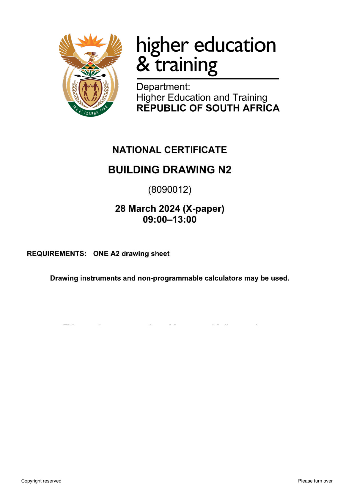 Building Drawing N2 DHET NATED April 2024 Paper X - Question Paper