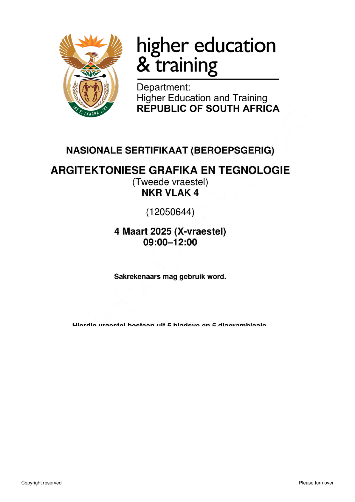 Architectural Graphics and Technology Level 4 DHET NCV February 2025 Paper 2 - Question Paper