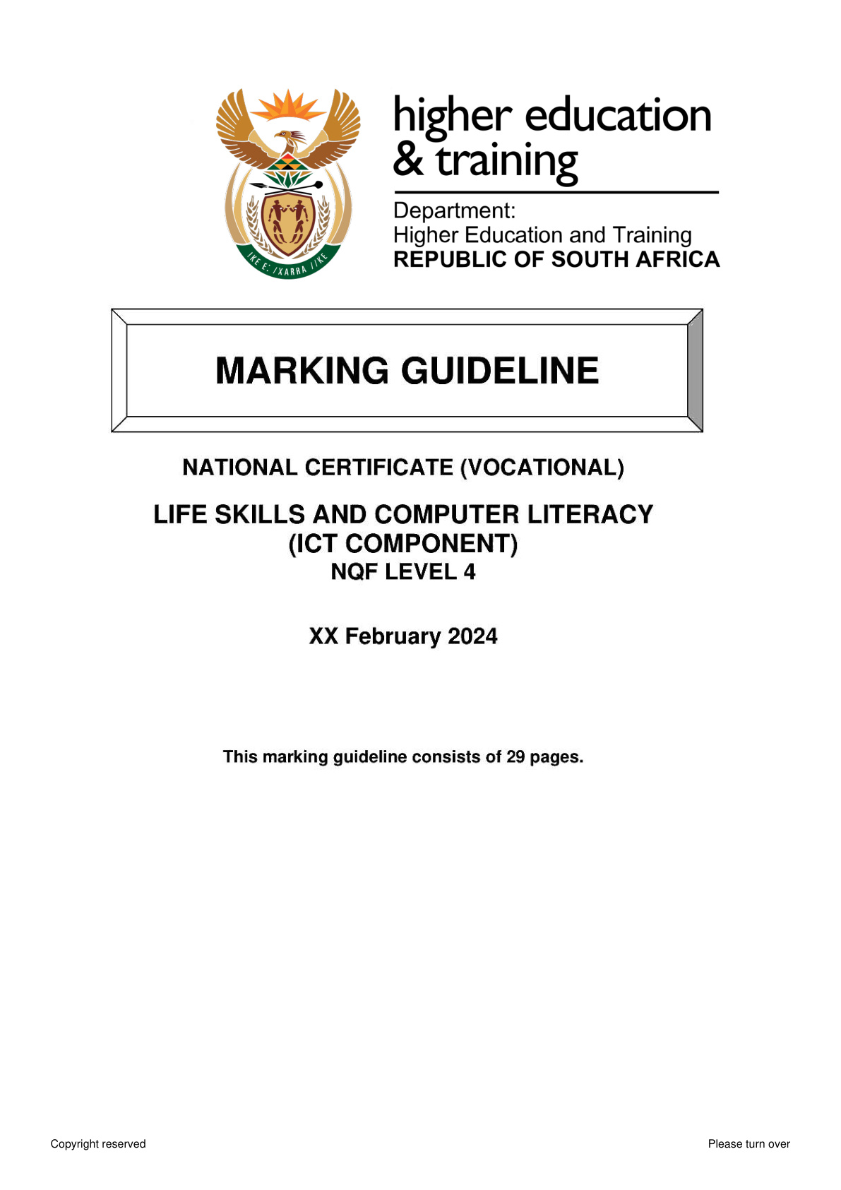Life Skills And Computer Literacy Level 4 Dhet NCV 2024 2 - Memo Paper ...