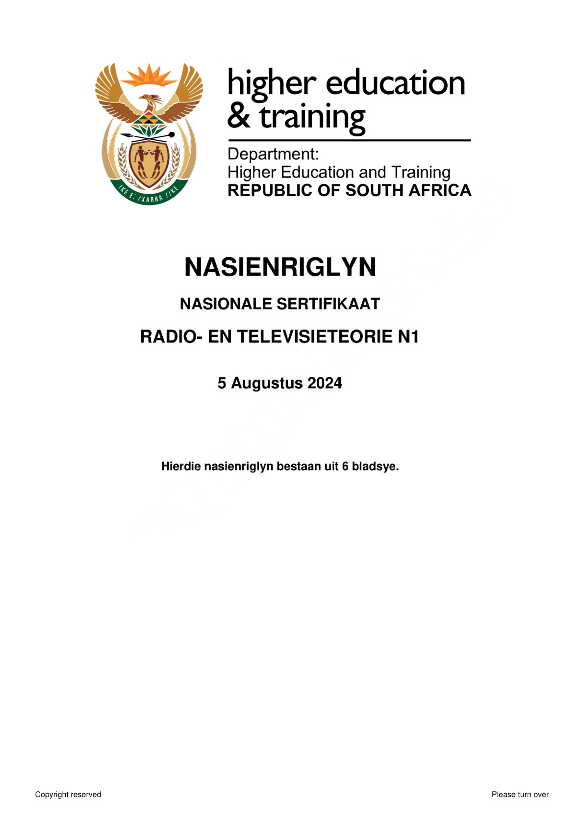 Radio and Television Theory N1 DHET NATED August 2024 - Memo