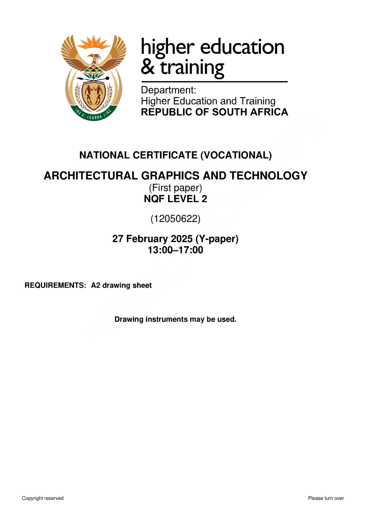 Architectural Graphics and Technology Level 2 DHET NCV February 2025 Paper 1 - Question Paper