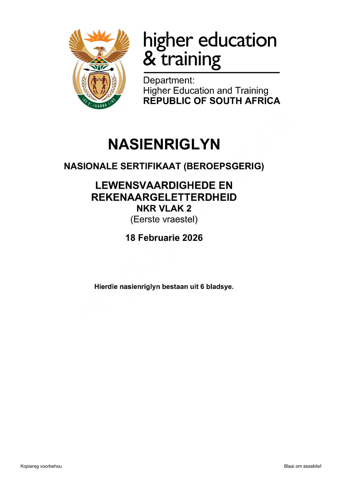 Life Skills and Computer Literacy Level 2 DHET NCV 2026 Paper 1 - Memo