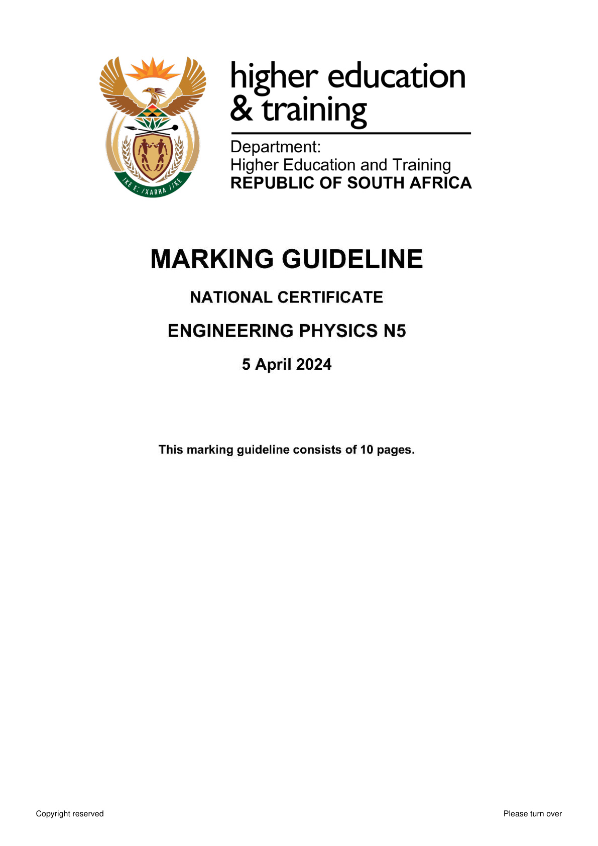 Engineering Physics N5 DHET NATED April 2024 - Memo