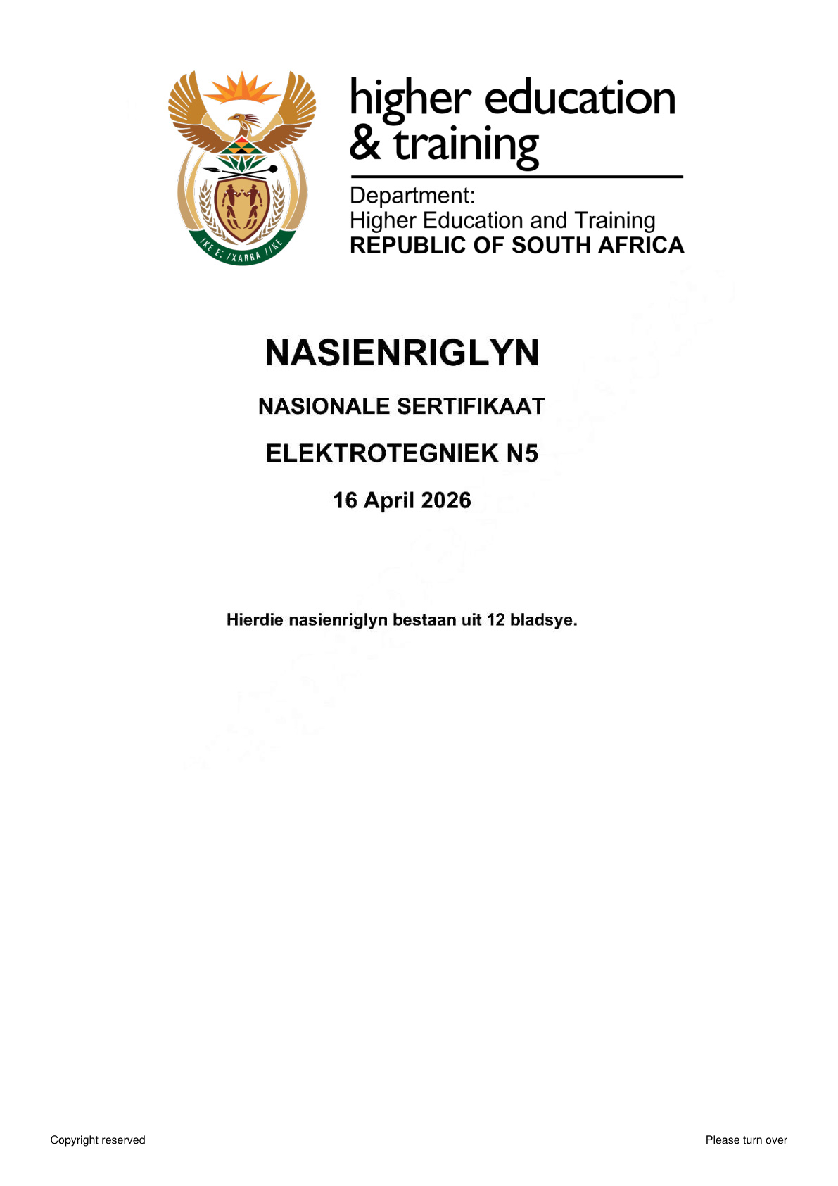 Electrotechnics N5 DHET NATED April 2026 - Memo