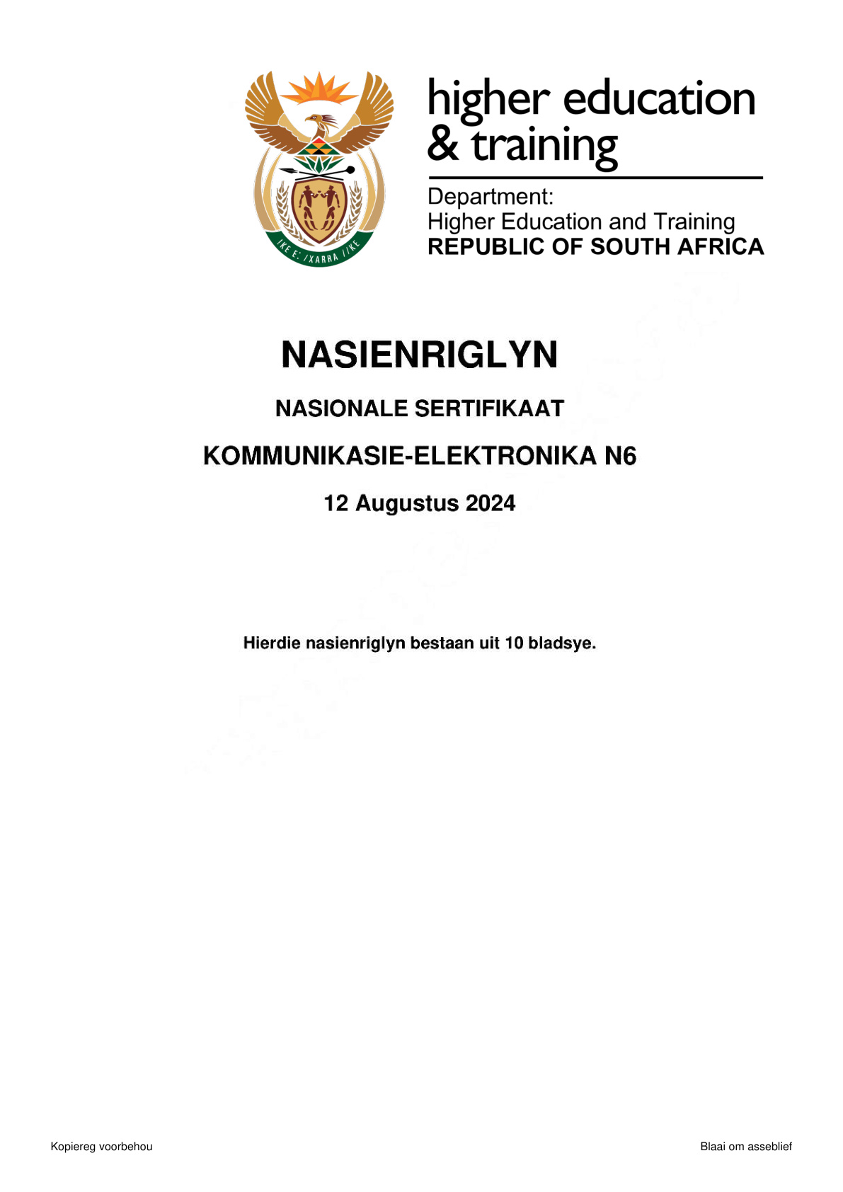 Communication Electronics N6 DHET NATED August 2024 - Memo