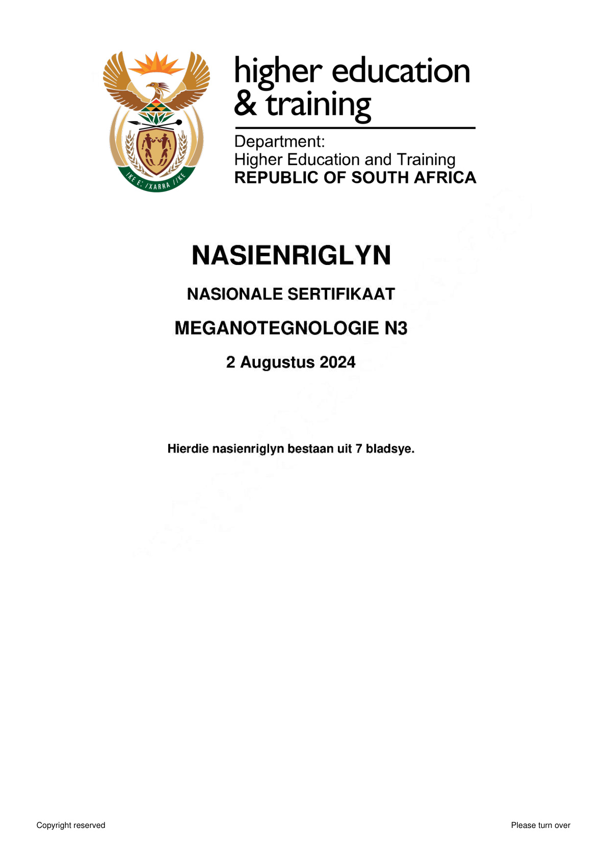 Mechanotechnology N3 Dhet Nated August 2024 - Memo