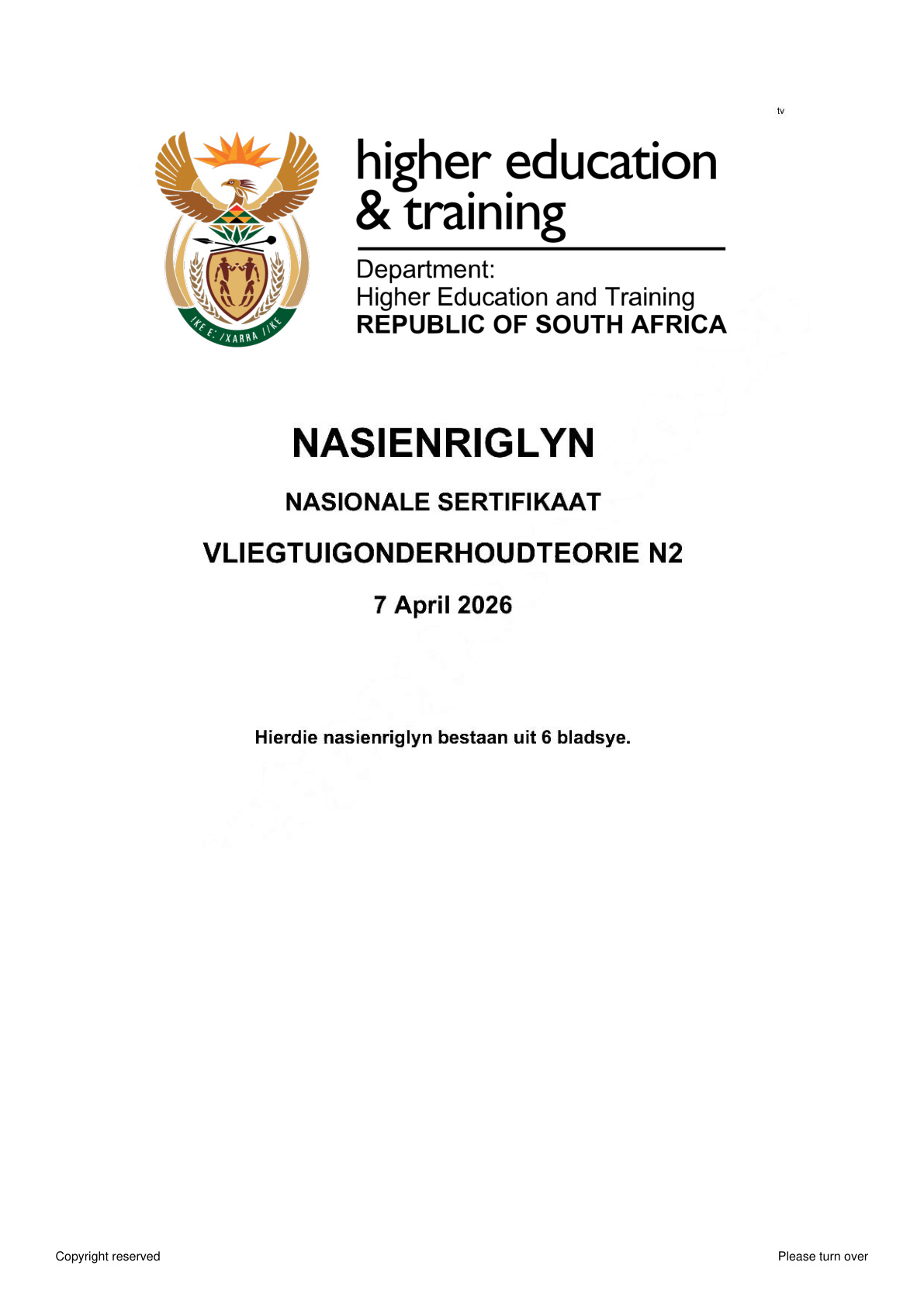 Aircraft Maintenance Theory N2 DHET NATED April 2026 - Memo
