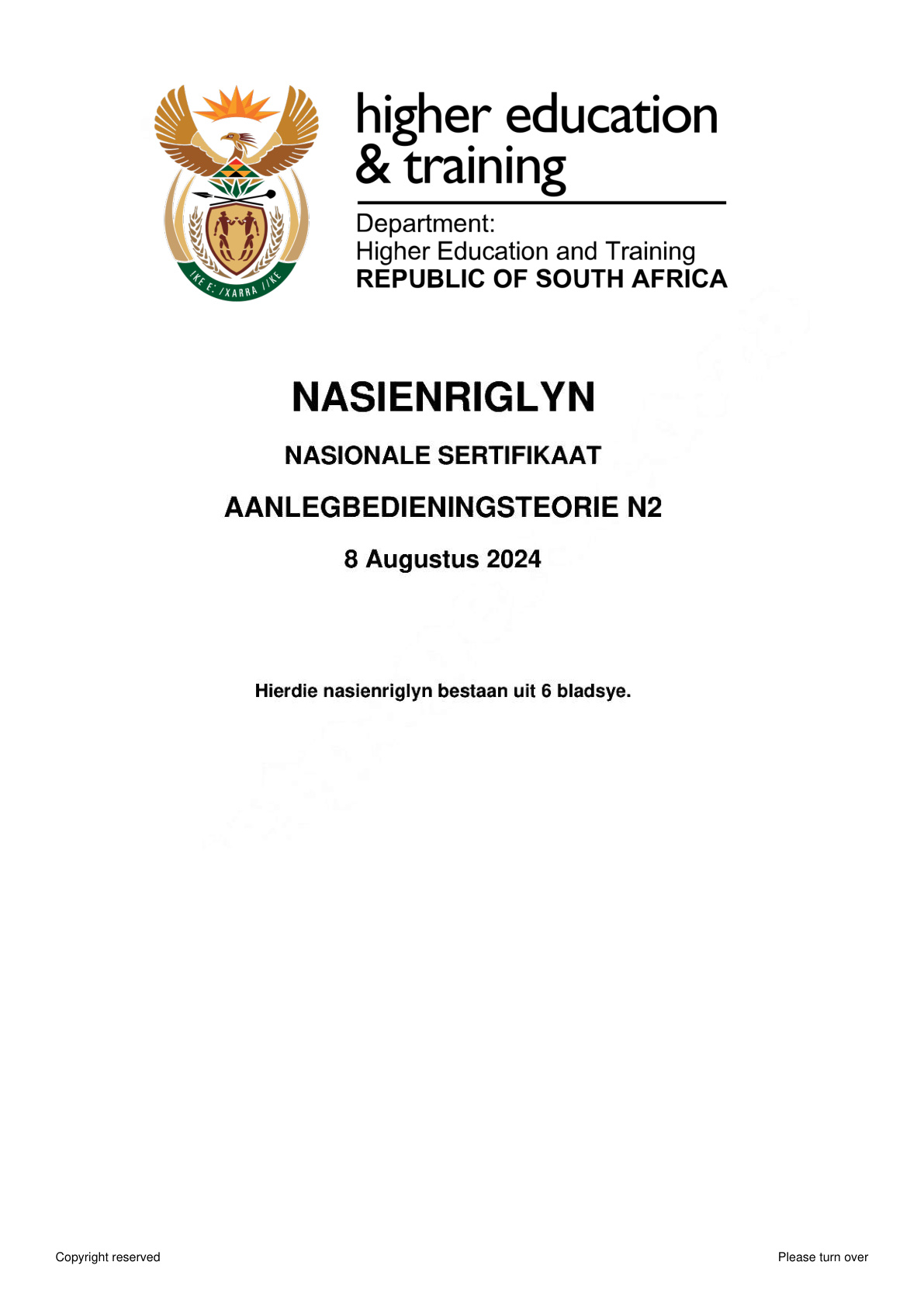 Plant Operation Theory N2 DHET NATED August 2024 - Memo