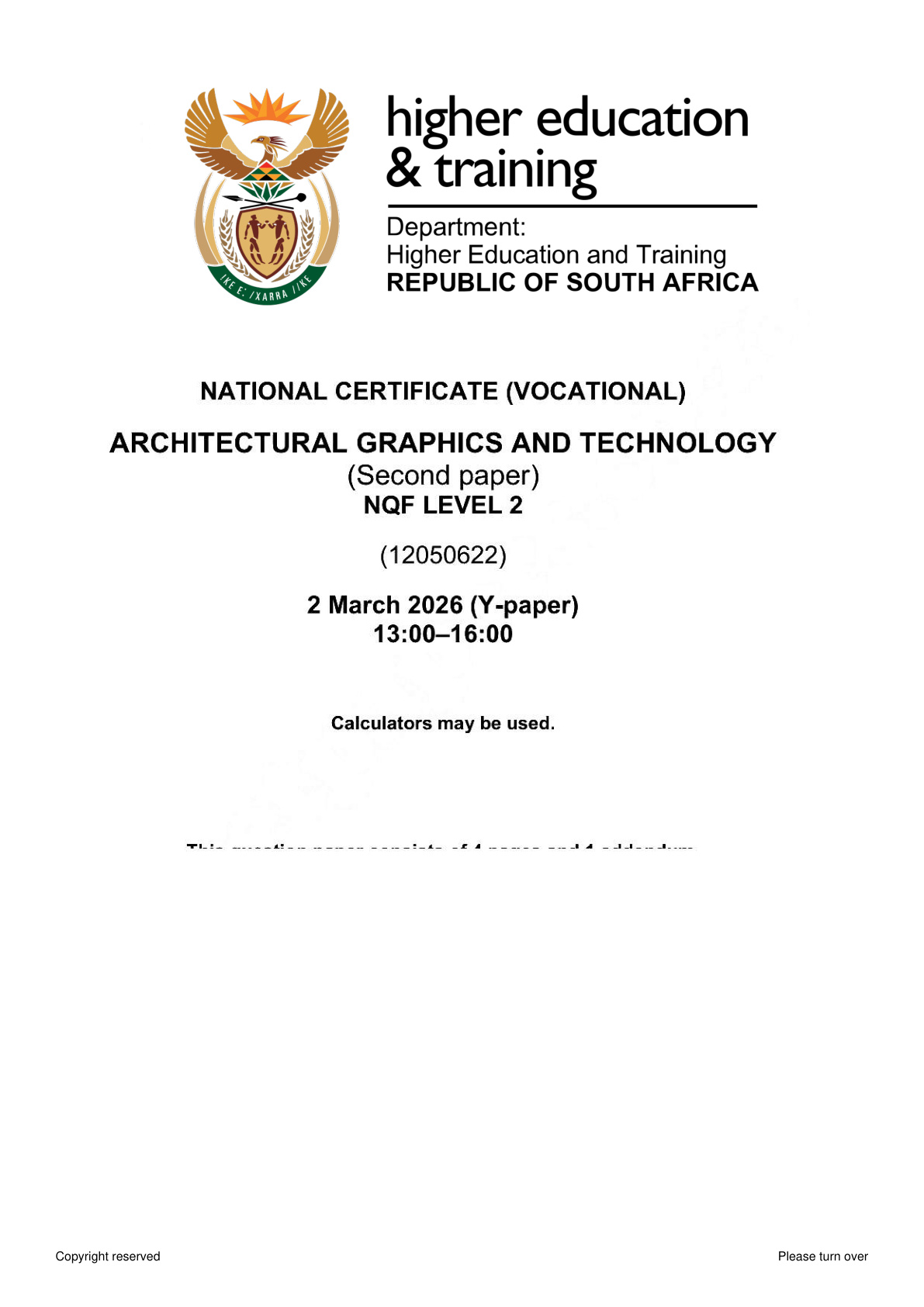 Architectural Graphics and Technology Level 2 DHET NCV 2026 Paper 2 - Question Paper