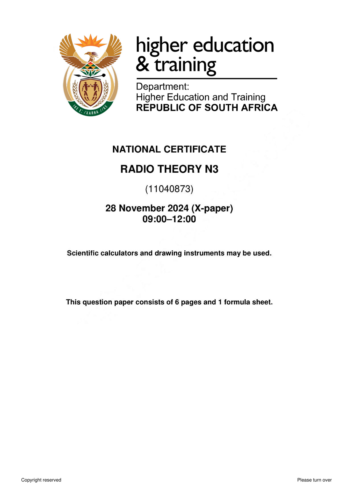 Radio Theory N3 DHET NATED November 2024 Paper X - Question Paper