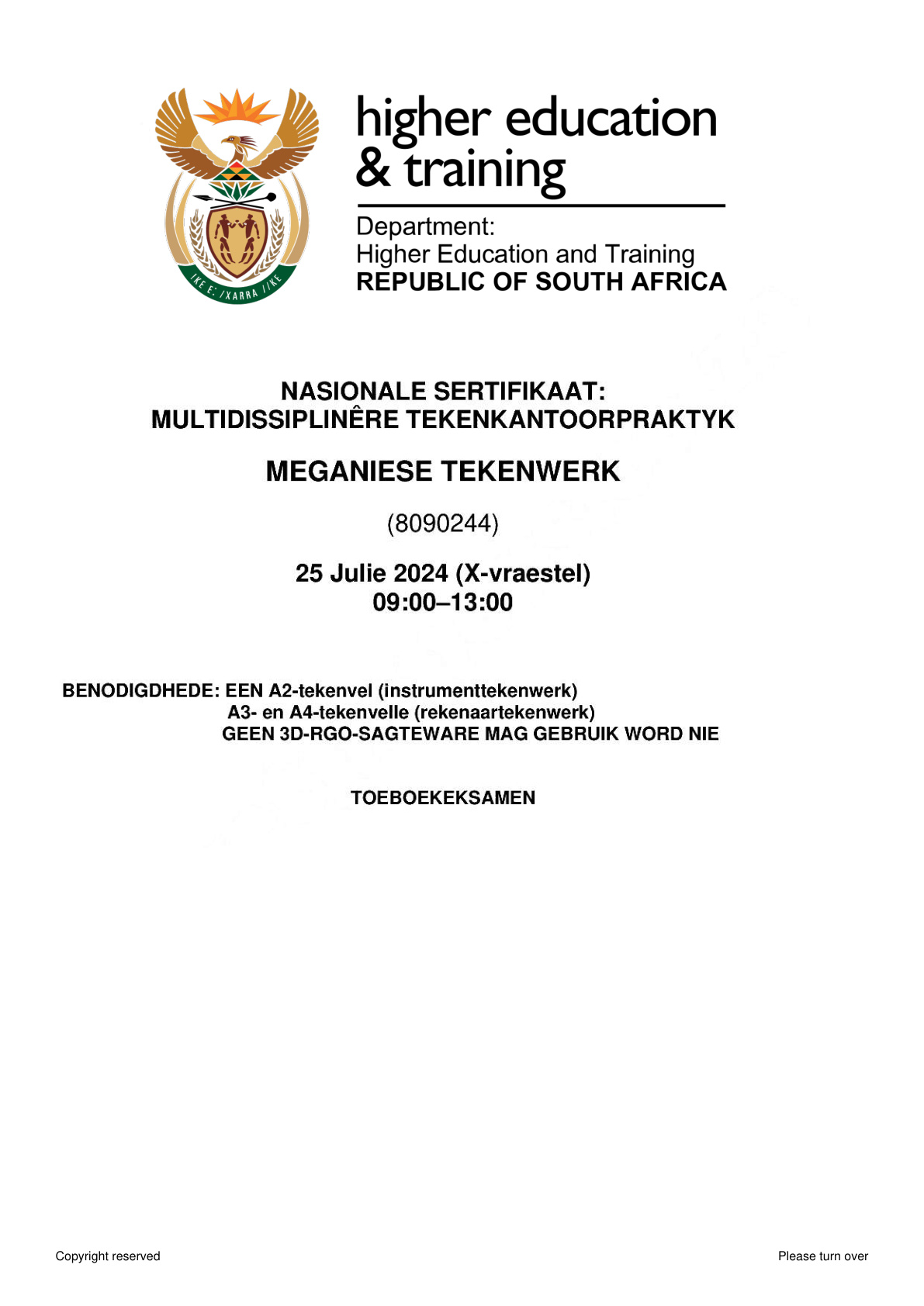 Mechanical Draughting N4 DHET NATED August 2024 Paper X - Question Paper